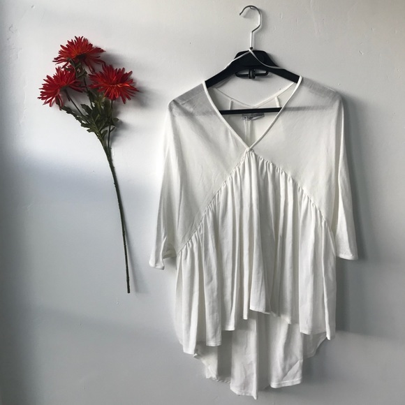 NWT ZARA Off White Bell V Neck Blouse Small - Picture 1 of 4